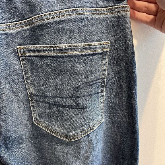 American Eagle Mom Jeans 10 Long Dark Wash 32x28 Classic Denim Pants Tapered - Picture 8 of 8